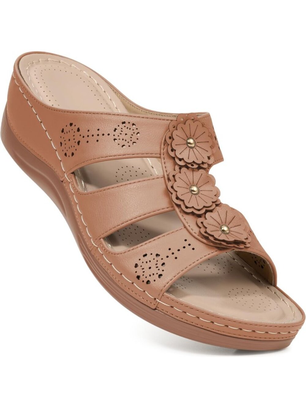 Women's Brown Summer Comfortable Walking Platform Slide Sandals Casual Dressy